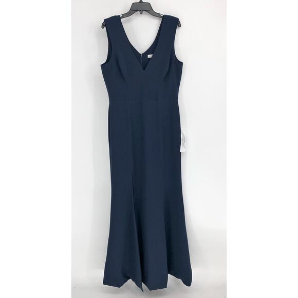 DRESS THE POPULATION Sandra Trumpet Gown XXL 14 Midnight Blue Crepe Dress NWT - Picture 4 of 11